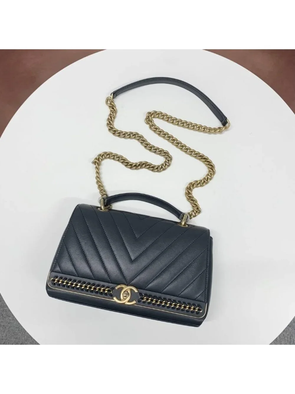 Chanel Chez Blanc CC Logo Stitch Turnlock Shoulder